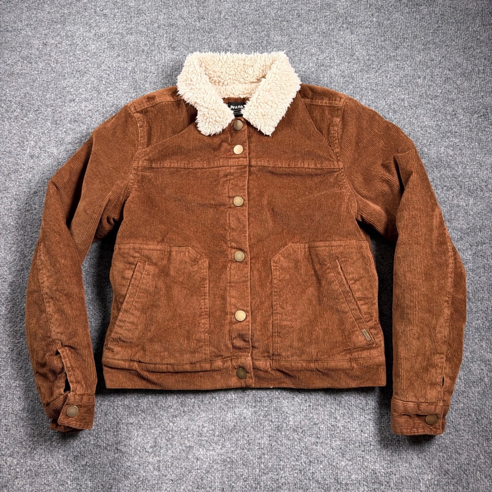 Prana Ashland Cord Jacket Women Size M Brown Sherpa Lined Corduroy READ